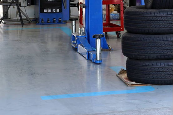 Garage floor coating under abrasion resistance test.