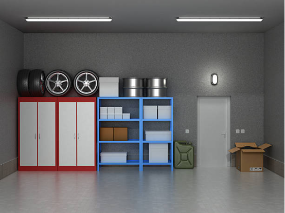 Clean garage storage area built on a coated concrete floor