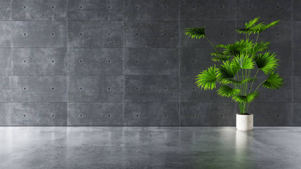 Modern room with concrete walls and a polished grey floor, suitable for a garage floor coating.